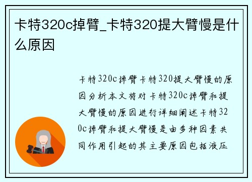 卡特320c掉臂_卡特320提大臂慢是什么原因