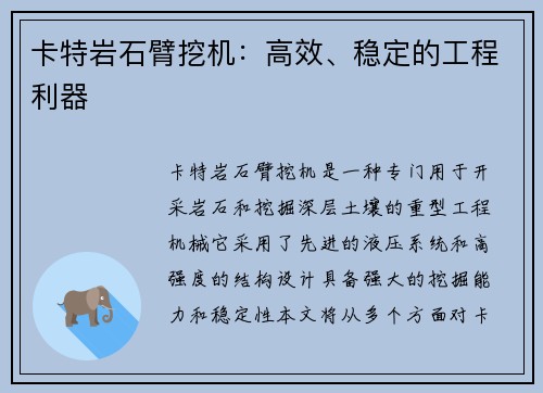 卡特岩石臂挖机：高效、稳定的工程利器
