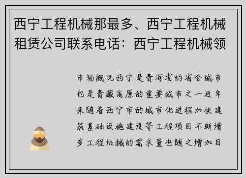 西宁工程机械那最多、西宁工程机械租赁公司联系电话：西宁工程机械领跑全国市场